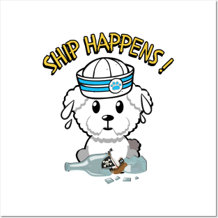 Ship Happens funny pun - furry dog Posters and Art